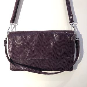 Purple faux snake print cross body purse